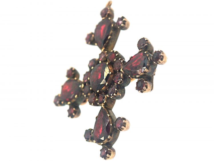 Georgian 9ct Gold, Flat Cut Garnet Cross Brooch