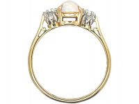 18ct Gold Three Stone Opal & Diamond Ring