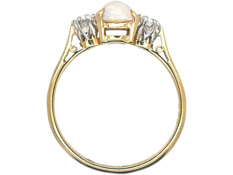 18ct Gold Three Stone Opal & Diamond Ring