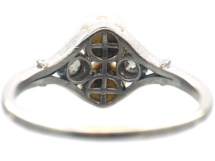 Art Deco Platinum, Natural Pearl & Diamond Ring