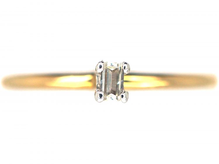 18ct Gold & Claw Set Small Baguette Diamond Ring