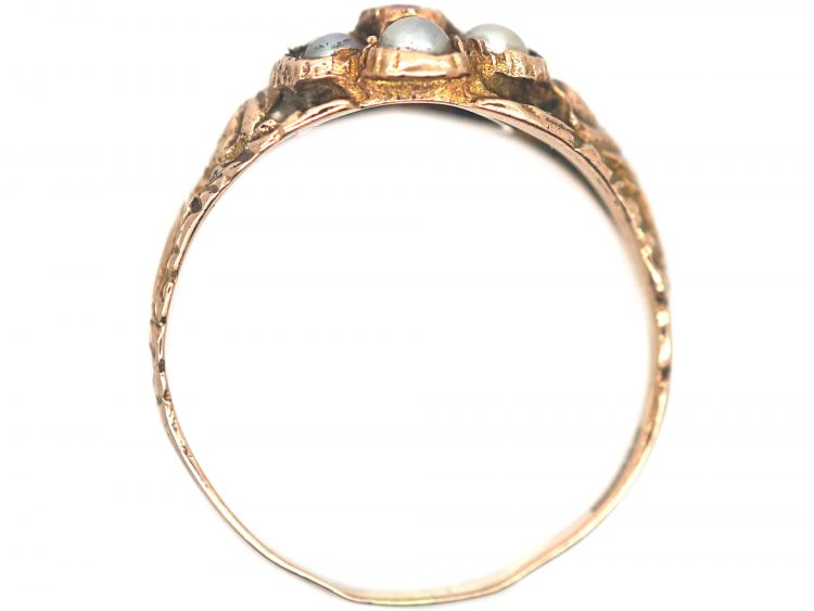 9ct Gold Cluster Ring set with a Ruby & Natural Split Pearls