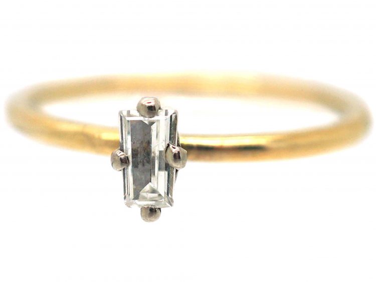 18ct Gold & Long Narrow Claw Set Baguette Diamond Ring