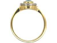 Edwardian 18ct Gold & Platinum, Aquamarine & Rose Diamond Oval Cluster Ring with Millgrain Detail