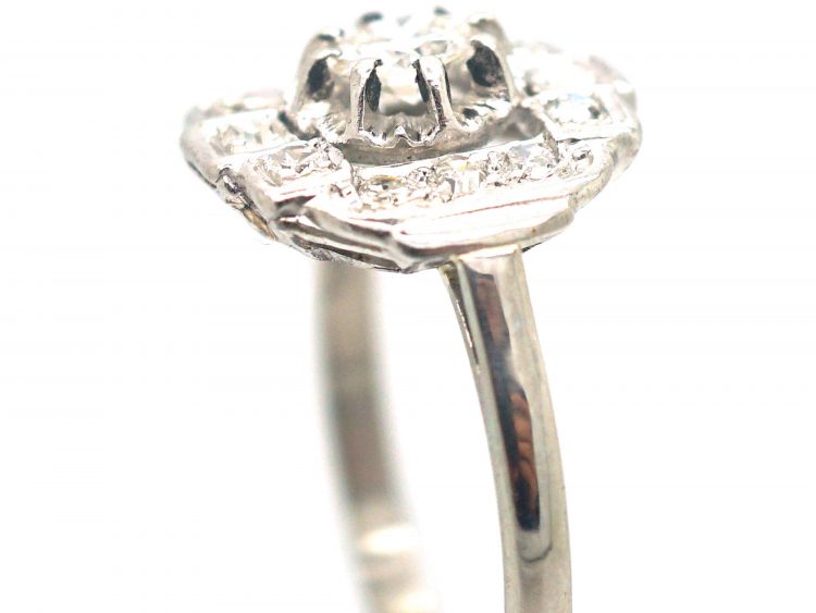 French Art Deco Platinum & Diamond Geometric Cluster Ring