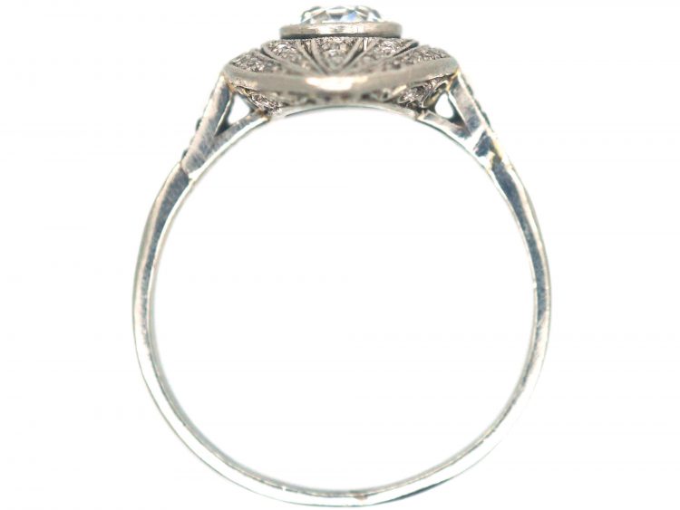 Art Deco Navette Shaped Ring with Large Diamond in the Centre with Small Diamonds Around It