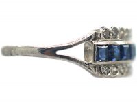 Art Deco Platinum Sapphire & Diamond Three Row Ring