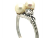Art Deco Platinum, Natural Pearl & Diamond Ring
