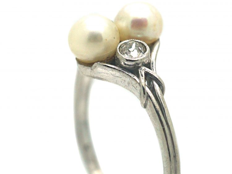Art Deco Platinum, Natural Pearl & Diamond Ring