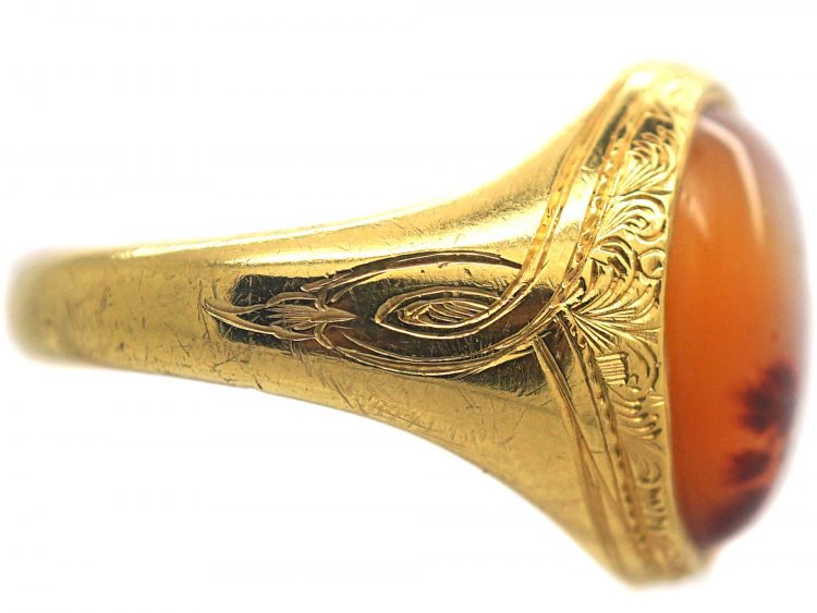 Victorian 18ct Gold & Orange Moss Agate Signet Ring