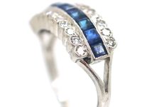 Art Deco Platinum Sapphire & Diamond Three Row Ring