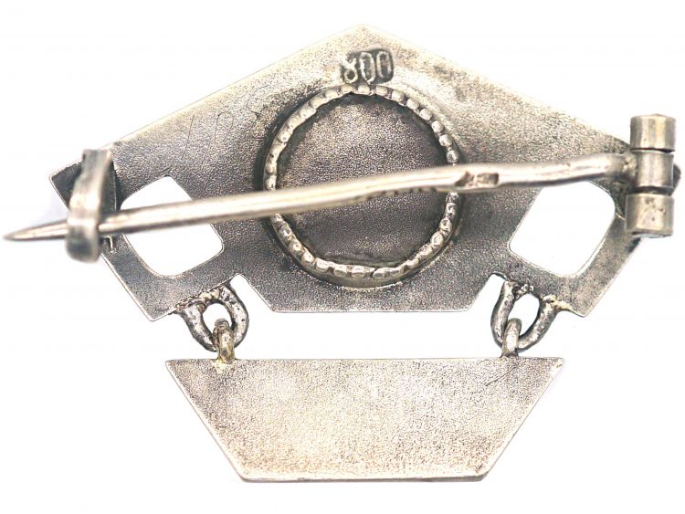 Art Nouveau Silver & Blue Chalcedony Brooch