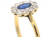 Edwardian 18ct Gold & Platinum, Sapphire & Diamond Oval Cluster Ring
