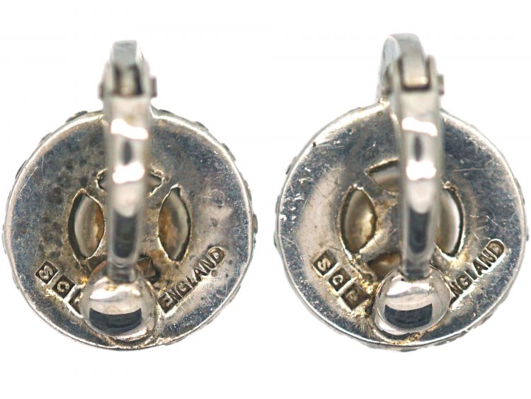 Art Deco Silver, Paste & Faux Pearl Clip On Earrings