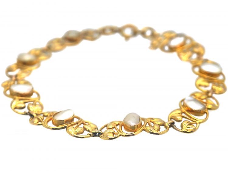 Art Nouveau 9ct Gold & Blister Pearl Bracelet