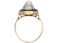 Art Deco 14ct Gold & Platinum, Moonstone, Rose Diamond & Onyx Octagonal Shaped Ring