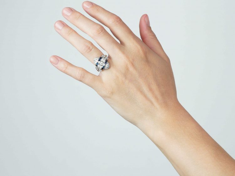 Art Deco Platinum, Diamond & Sapphire Navette Shaped Ring