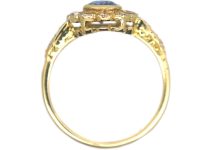18ct Gold Sapphire & Diamond Cluster Ring with Diamond Set Shoulders