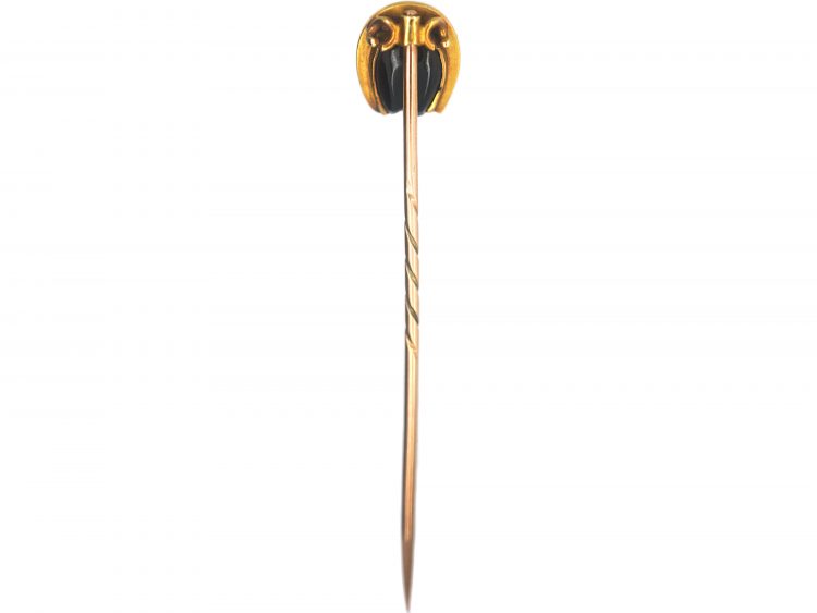 Victorian 18ct Gold Horseshoe Tie Pin set with a Banded Sardonyx & Natural Split Pearls
