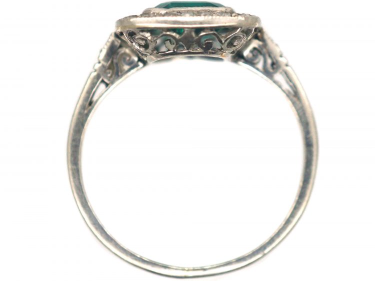 Art Deco Platinum, Emerald & Diamond Ring