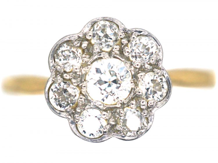 Edwardian 18ct Gold & Platinum Diamond Cluster Ring