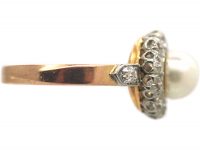 French Belle Epoque 18ct Gold & Platinum Cluster Ring set with a Natural Pearl & Diamonds