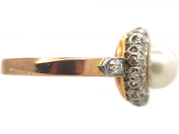 French Belle Epoque 18ct Gold & Platinum Cluster Ring set with a Natural Pearl & Diamonds