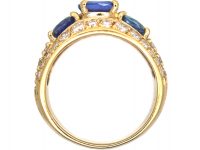 French 18ct Gold, Sapphire & Diamond Bombé Style Ring