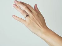 Art Deco Three Stone Cognac & White Diamond Crossover Ring