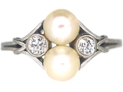 Art Deco Platinum, Natural Pearl & Diamond Ring