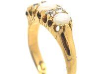 Victorian 18ct Gold, Three Stone Opal & Diamond Ring