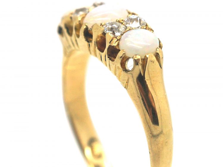 Victorian 18ct Gold, Three Stone Opal & Diamond Ring