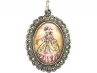 1930s Silver & Marcasite Pendant with Miniature of Lady