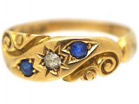 Edwardian 18ct Gold, Sapphire & Diamond Scroll Design Ring