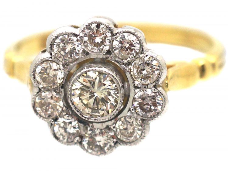 18ct Gold & Platinum, Diamond Daisy Cluster Ring