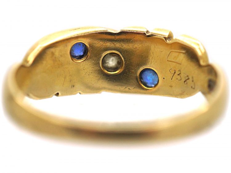 Edwardian 18ct Gold, Sapphire & Diamond Scroll Design Ring