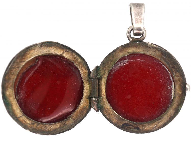 Silver Round Locket with Engraved Leaf Detail