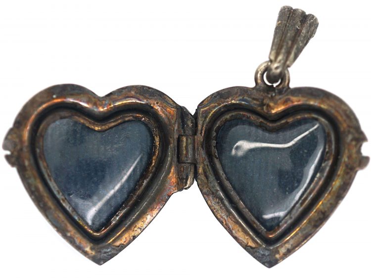 Silver Heart Shaped Locket with Flower Power Detail