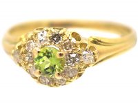Edwardian 18ct Gold , Peridot & Diamond Cluster Ring
