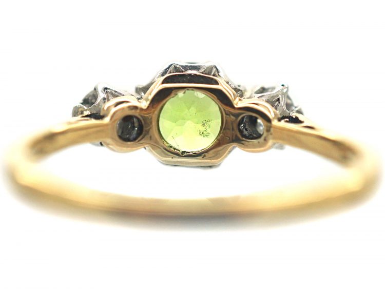 Edwardian 18ct Gold, Peridot & Diamond Three Stone Ring
