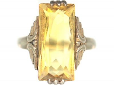 Art Deco Silver & Rectangular Citrine Ring