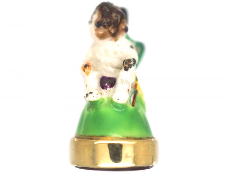 Victorian Chelsea-Derby Porcelain Cherub Seal with Carnelian Base