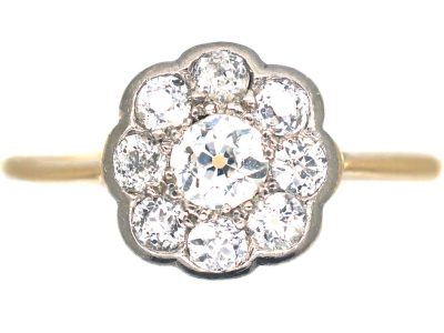 Edwardian 18ct Gold & Platinum, Diamond Daisy Cluster Ring
