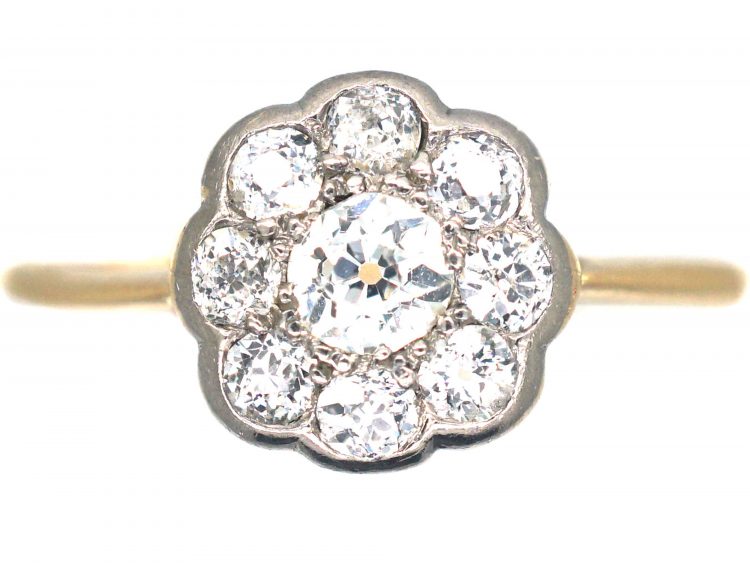 Edwardian 18ct Gold & Platinum, Diamond Daisy Cluster Ring