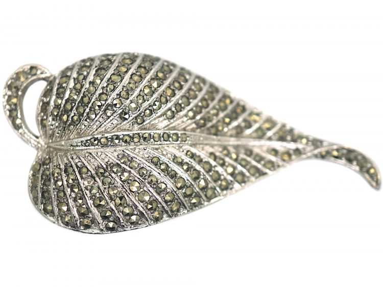 Silver & Marcasite Leaf Brooch