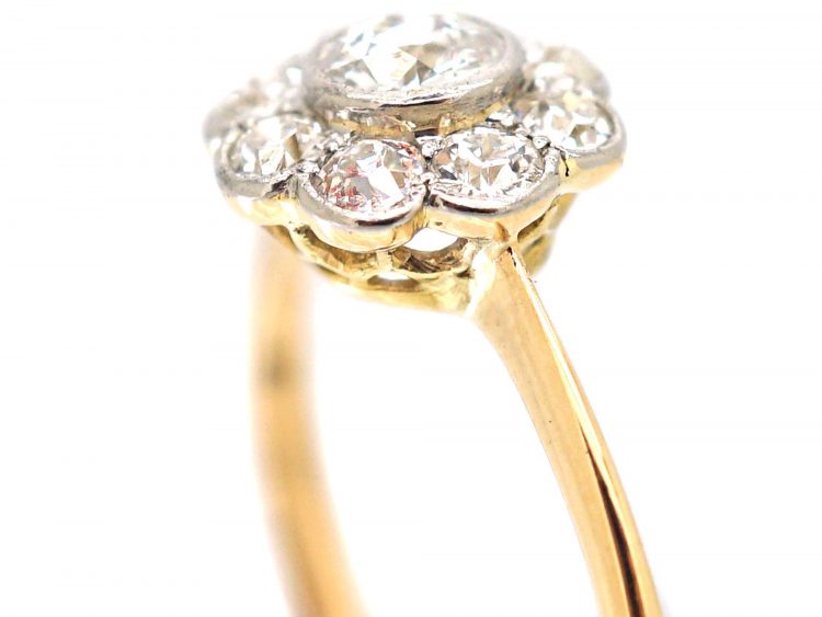 Edwardian 18ct Gold & Platinum, Diamond Daisy Cluster Ring