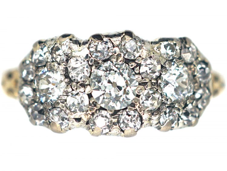 Victorian 18ct Gold & Diamond Triple Cluster Ring