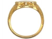 Victorian 18ct Gold Shield Shaped Signet Ring with Engraving of a Dragon