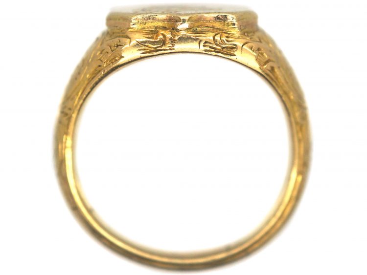 Victorian 18ct Gold Shield Shaped Signet Ring with Engraving of a Dragon