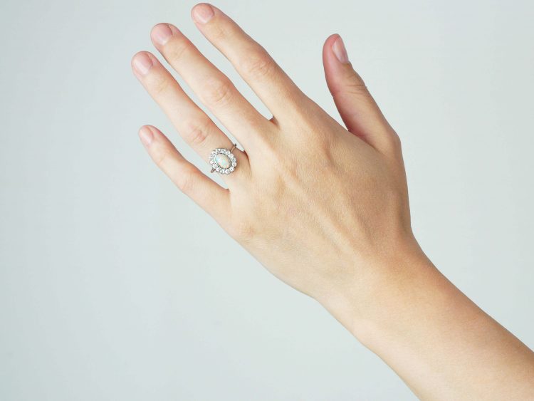 Art Deco Platinum, Opal & Diamond Cluster Ring